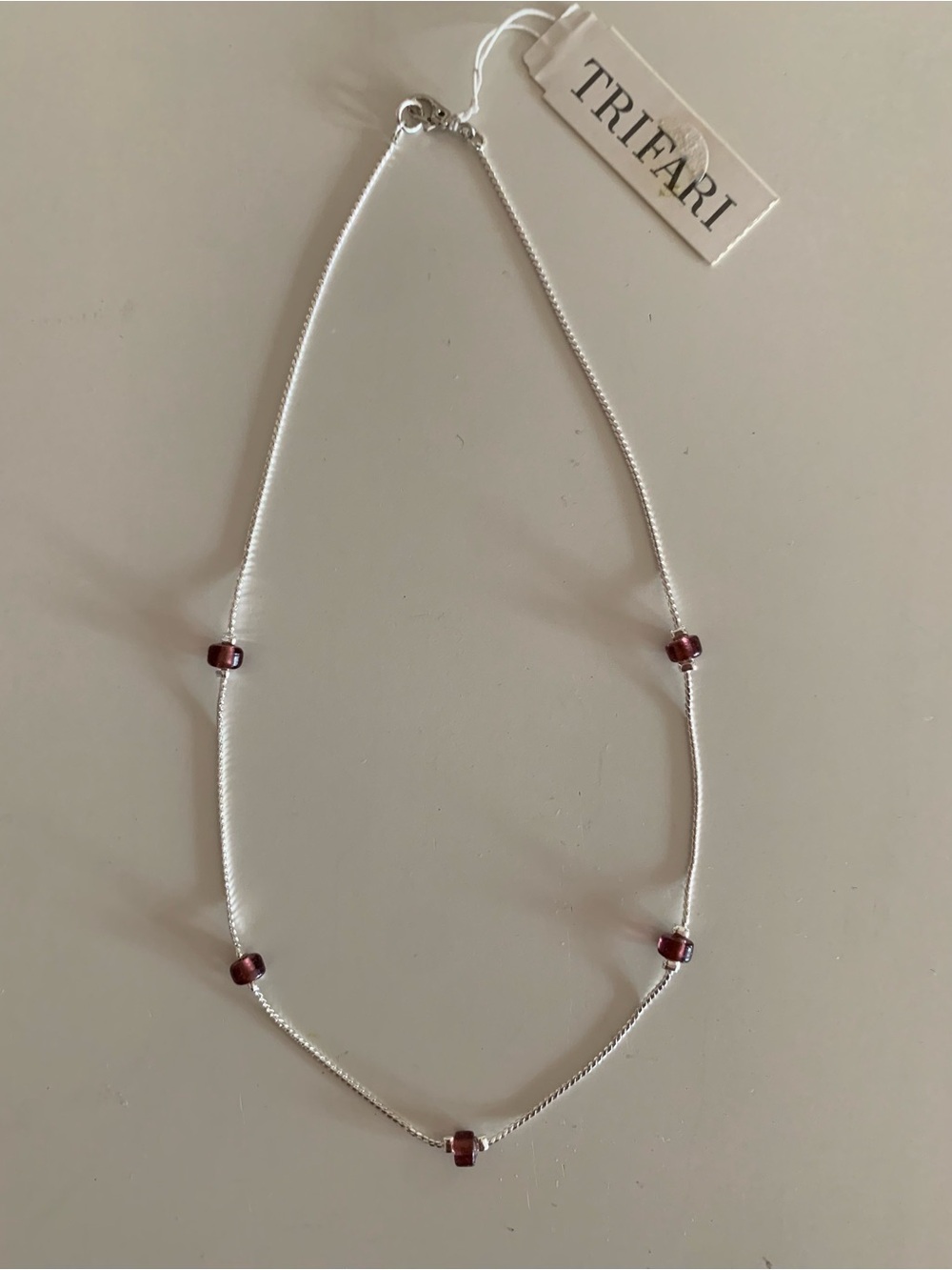 Trifari Silver Tone Necklace with Purple Beads